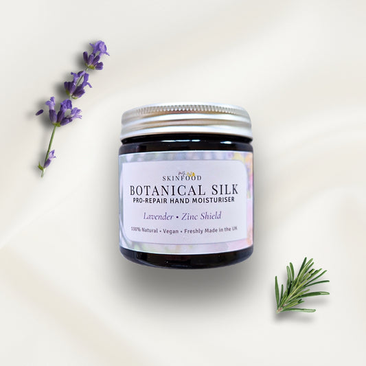 Jar of My Skinfood Botanical Silk hand moisturizer with lavender and rosemary on a light background