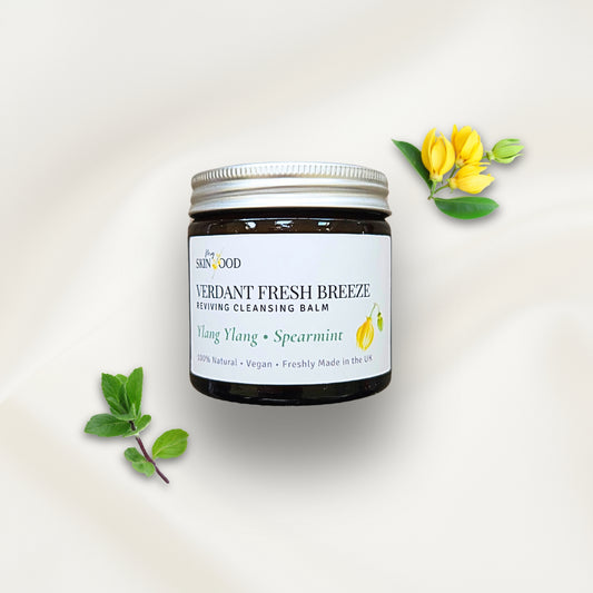 Jar of My Skinfood 'Verdant Fresh Breeze' cleansing balm with ylang ylang and mint a white background